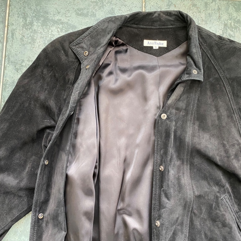 Vintage Black Suede Oversize Bomber Jacket - Picture 3 of 6